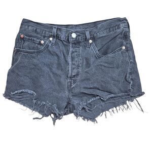 Levi's 501 Black Denim Shorts Button Fly Raw Hem Size 30"